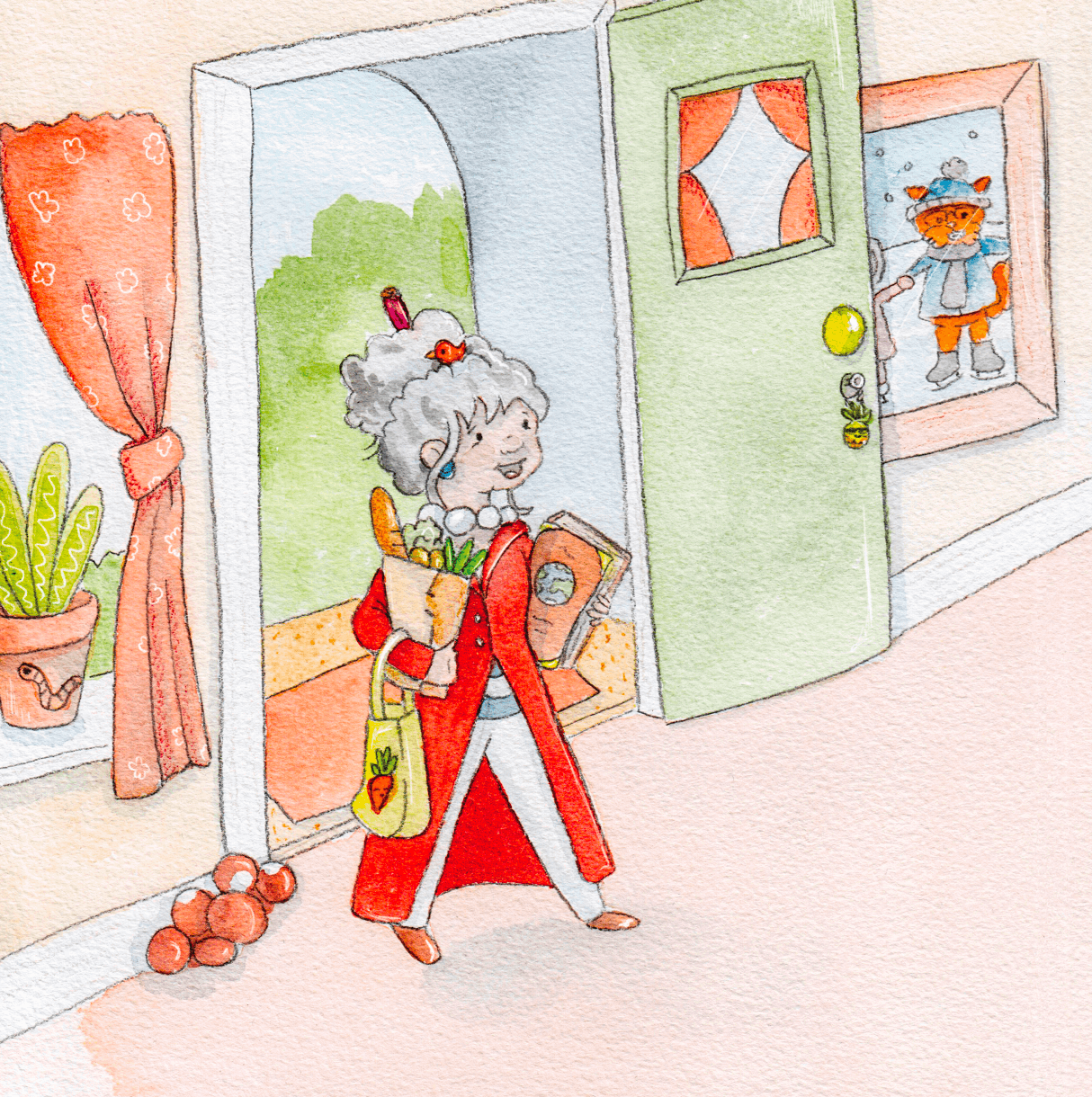 Great-Grandma walking into the house